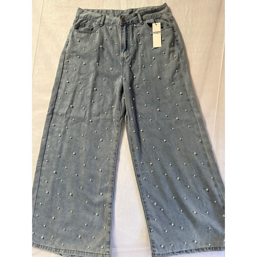 Women’s YOZY Light Wash Pearl Decorated Jeans Sz 28